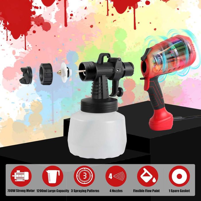 НОВ! Електрически пистолет за боядисване 700W, 1200 мл, 4 медни дюзи