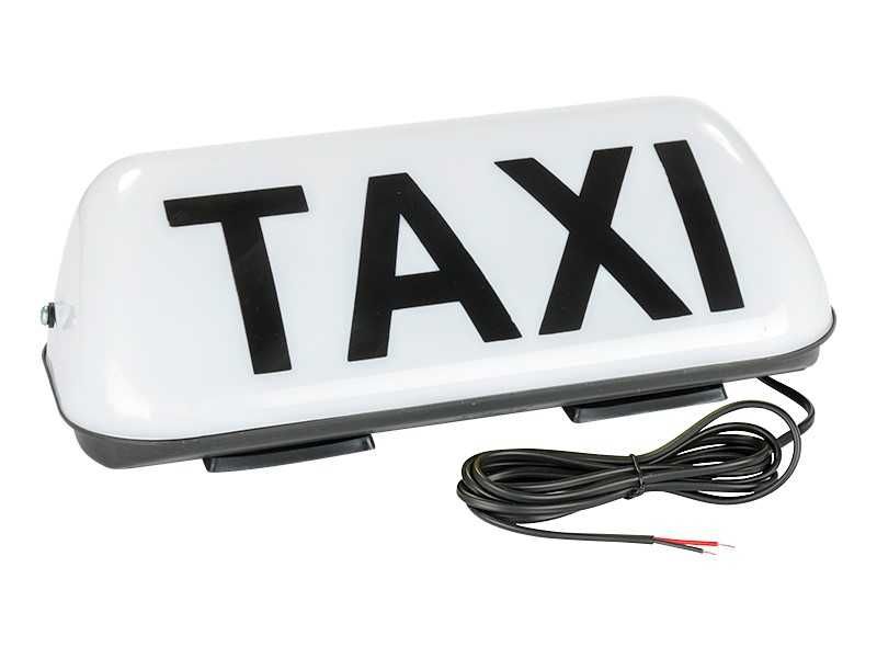 LED табела TAXI 12V бяла с магнити и кабел 1,8 м за покрив на такси