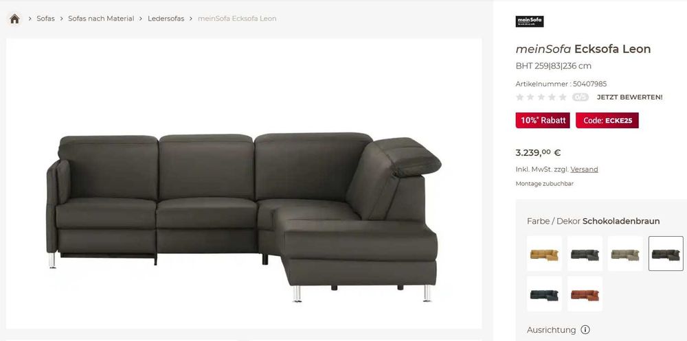 Canapea tip coltar din piele cu recliner extensibil electric