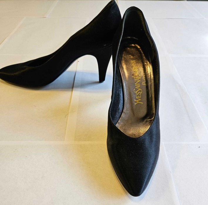 Pantofi Yves Saint Laurent Femei Negru Satin 38 Made in Italy