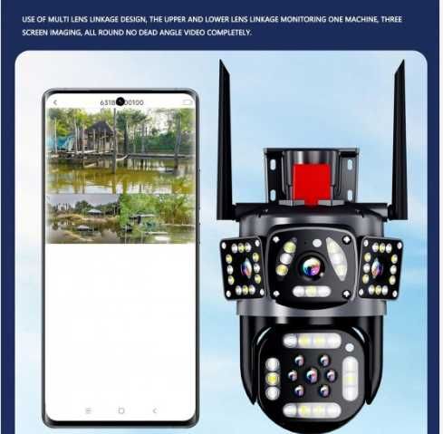 Камера Въртяща водоустойчива WiFi камера с 3 обектива.V380-A14 WIFI ТРОЙНА IP Камера