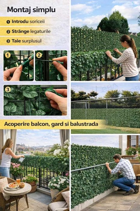 Gard Viu Artificial Gard Protectie Artificial iedera 3x1m 300x100cm rezistent UV verde natural