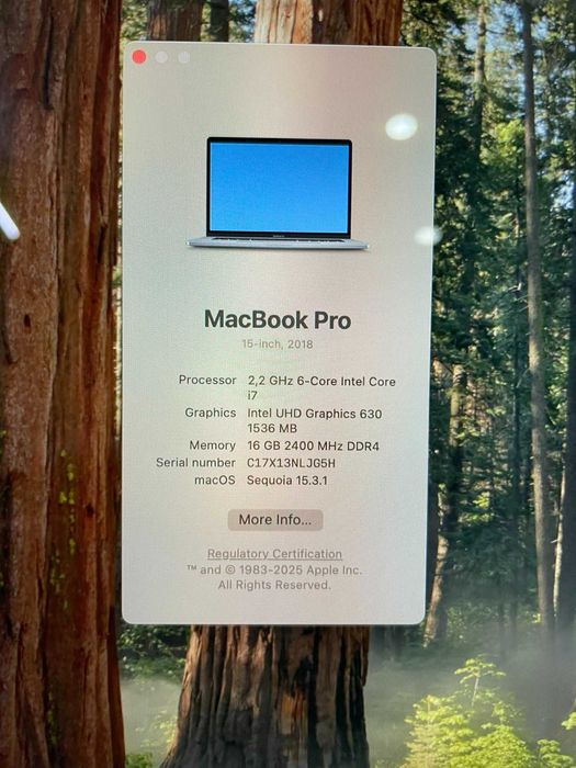 Macbook Pro Space Gray Model A1990 15.4'' 2018 i7 2.2GHz, 16GB, 250 SSD, touchbar