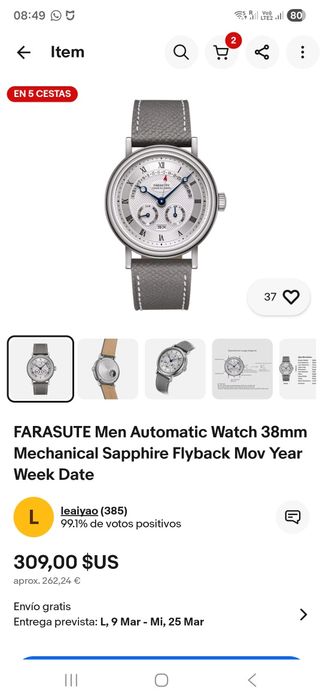 FARASUTE Ceas automat bărbătesc 38mm mecanic safir