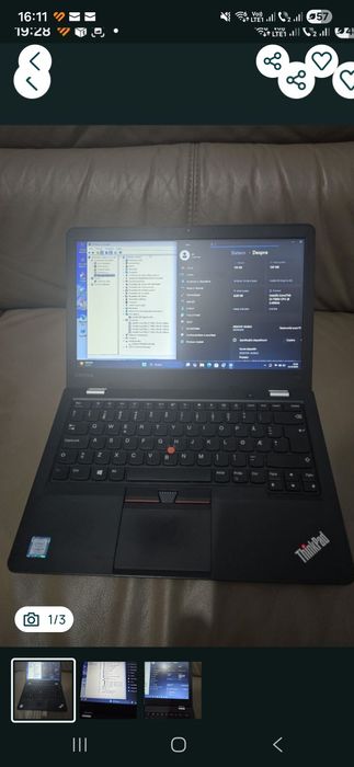 Laptop Lenovo 13, i3-7100, ram 8gb, ssd 128gb, bat 3h