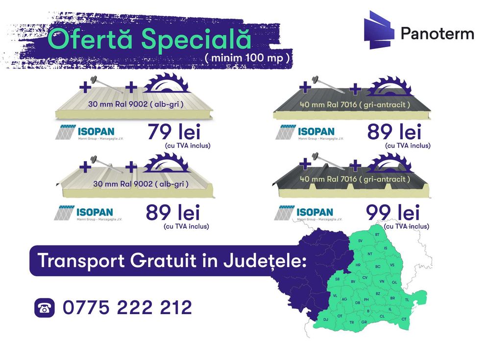 Panouri Sandwich - Transport GRATUIT pentru minim 50 mp - Buzău