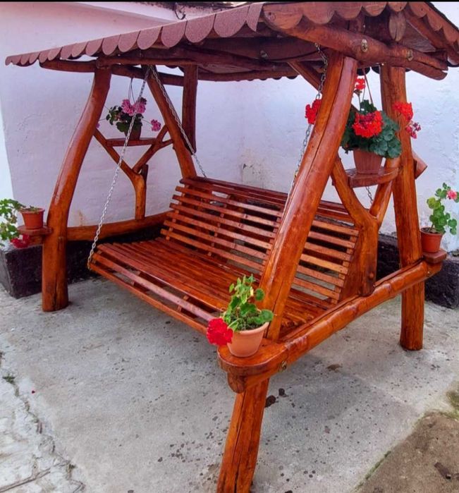 Leagăn rustic din lemn masiv tratat