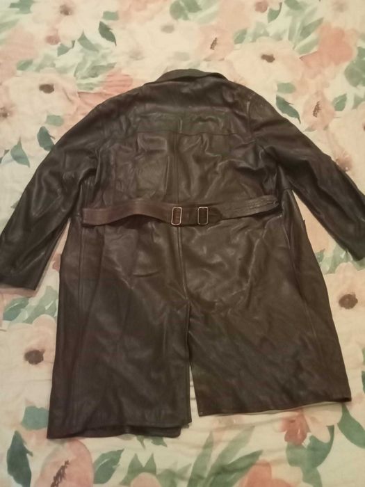 Haină lungă din piele naturală vintage – maro închis