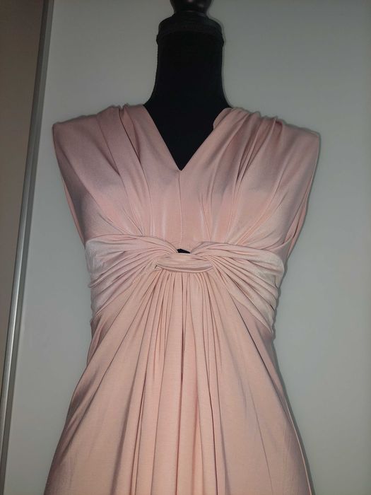 Rochie maxi roz vaporoasă elastică lungă