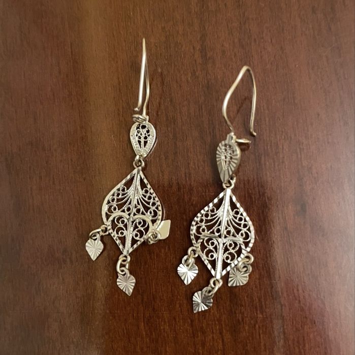 Cercei candelabru aur alb 14k filigran