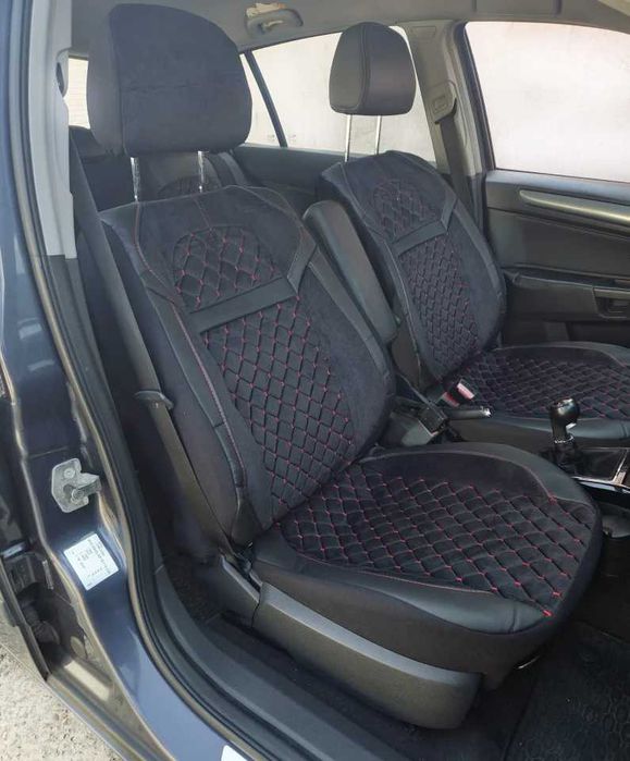 Huse scaune auto , piele ecologica cu velur negru, fata-spate