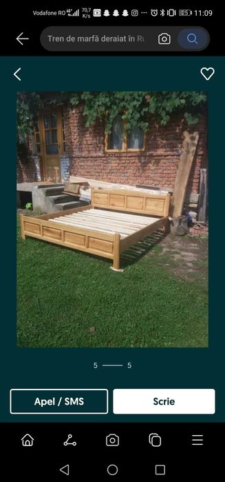 Pat din lemn masiv de stejar