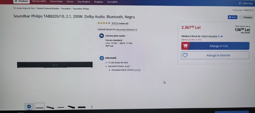 Soundbar Philips 200W TAB8205 / Home Cinema_2 in 1_NOU / Dolby Audio