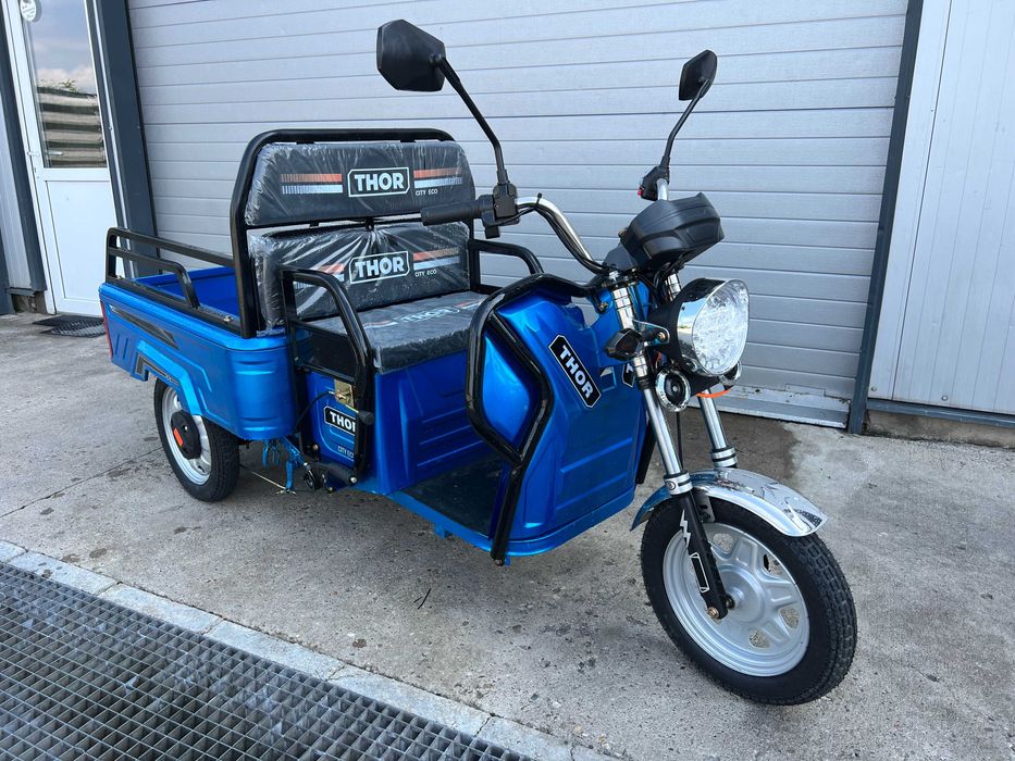 Triciclu electric nou Thor City Eco Green Army Blue Sky Agramix