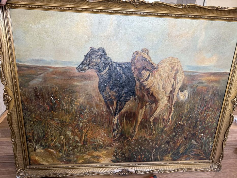 Старинно маслено платно "Руски борзои" – Музеен размер (140х110 см)
​О