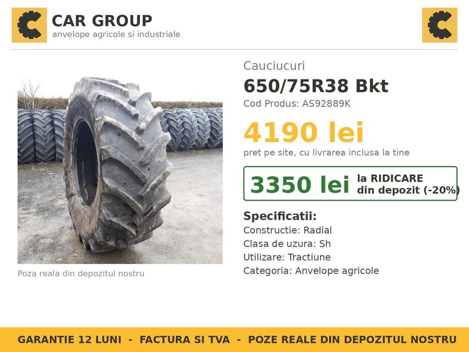 Cauciucuri 650/75R38 Bkt Anvelope Combina SH IEFTIN Reduceri Factura