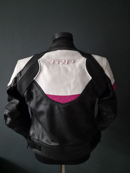 Geacă moto damă RST S-1 din piele, mărimea 42/L, negru-alb-roz