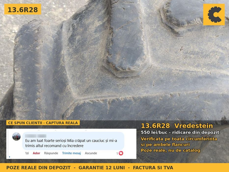 Anvelope Cauciucuri 13.6R28 13.6 R28 13.6-28 340/85R28 13628 Vredestein Tractor Punte Spate Utilaje Agricole SH Second Hand GARANTIE Garantie 1 An