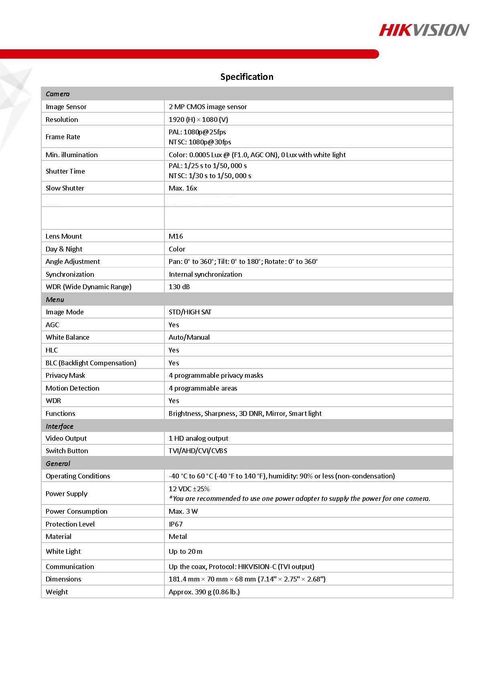 6в1 Камера с ColorVu Технология и бяло LED Нощно Осветление HIKVISION HD-TVI HD-AHD HD-CVI CVBS Със собствен джойстик бутон превключвател на режимите!