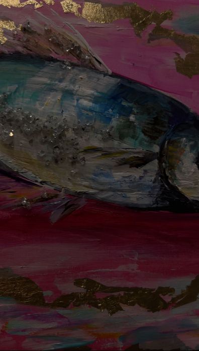 Tablou «summer table» – acrilic, foiță de aur