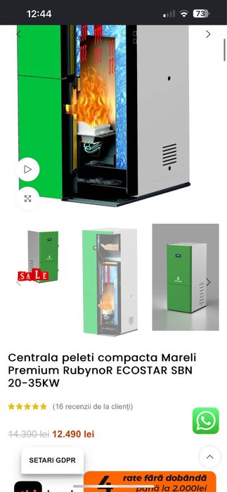 Centrala peleti compacta Mareli Premium RubynoR ECOSTAR SBN 20-35KW