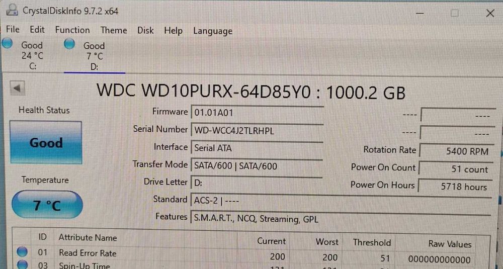 HDD WD Purple 1TB 64 MB Cache