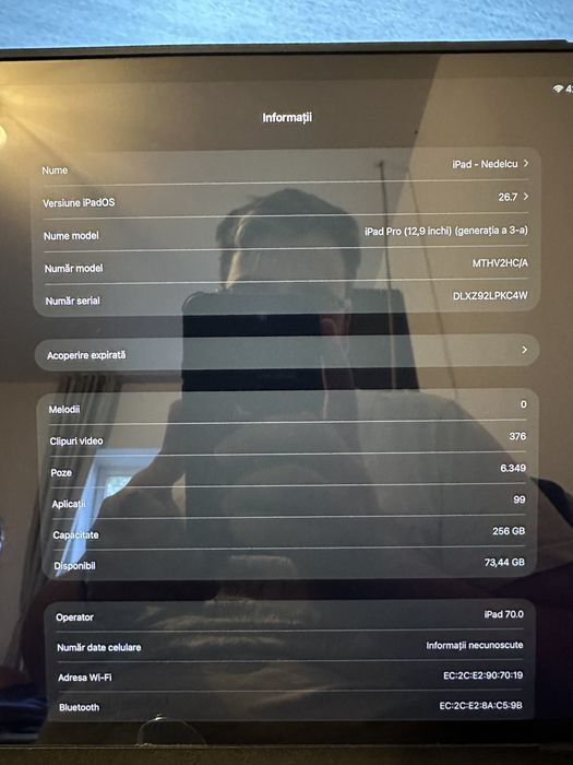 Vand Ipad Pro 12,9 inchi , generatia a 3 a  stocare de 256 +sim
