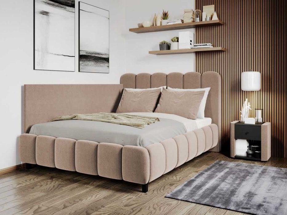 Pat Tapitat de colt Bari Bej Velluto 3 cu somiera rabatabila si lada