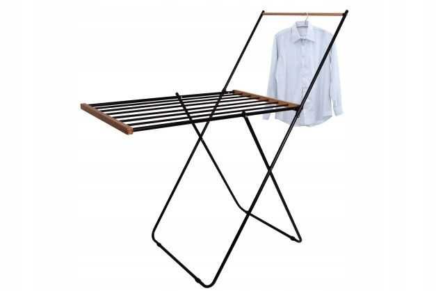 Сушилник за дрехи Сушило за дрехи разтегателно черно с бамбук