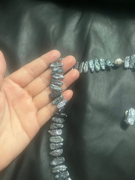 Set de lux : Colier Perle Biwa 56 cm și cercei clips- Închizătoare magnetică  Argint 925 Langer