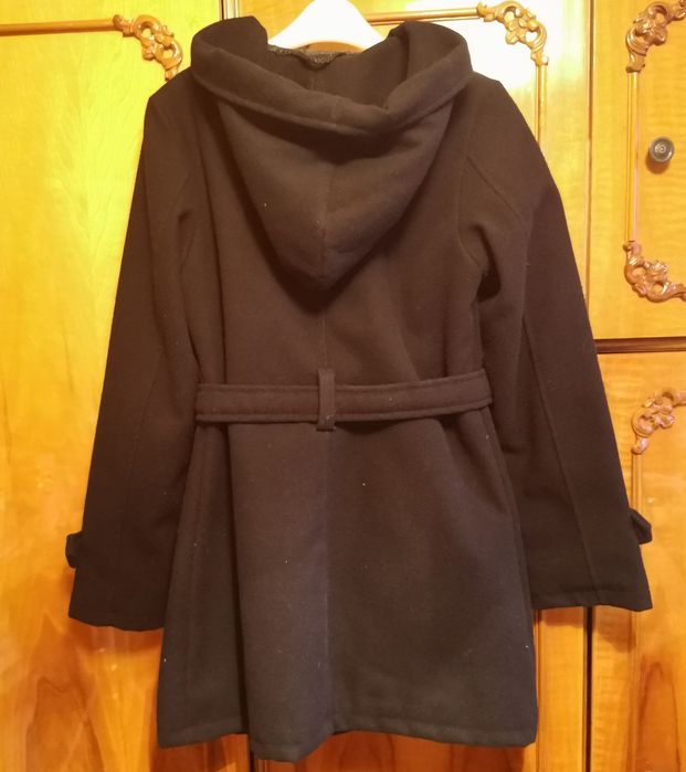 Palton negru elegant, cu cordon, M, de damă