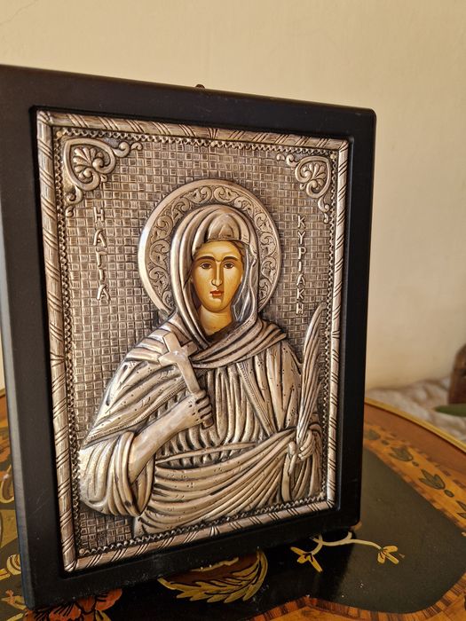 Чудесна антикварна сребърна икона със сертификат и маркировка