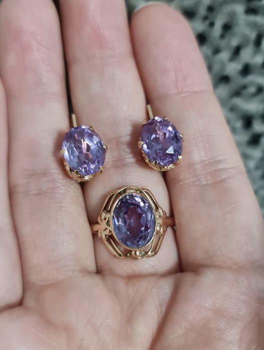 Золотой набор 583 пробы с александритом