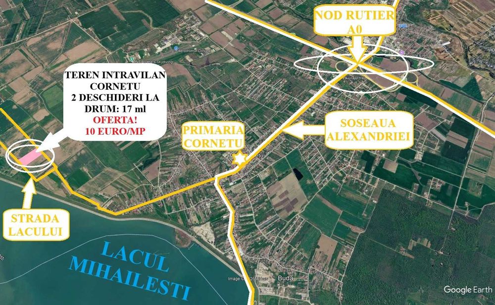Proprietar –Teren Intravilan Cornetu - 4.180 mp, 10 €/mp – 2 deschideri la drum