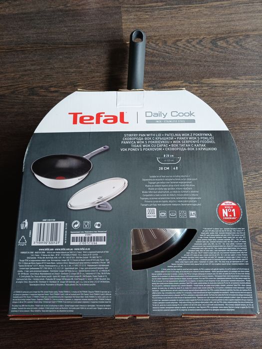Tigaie wok Tefal 28 cm cu capac sticla