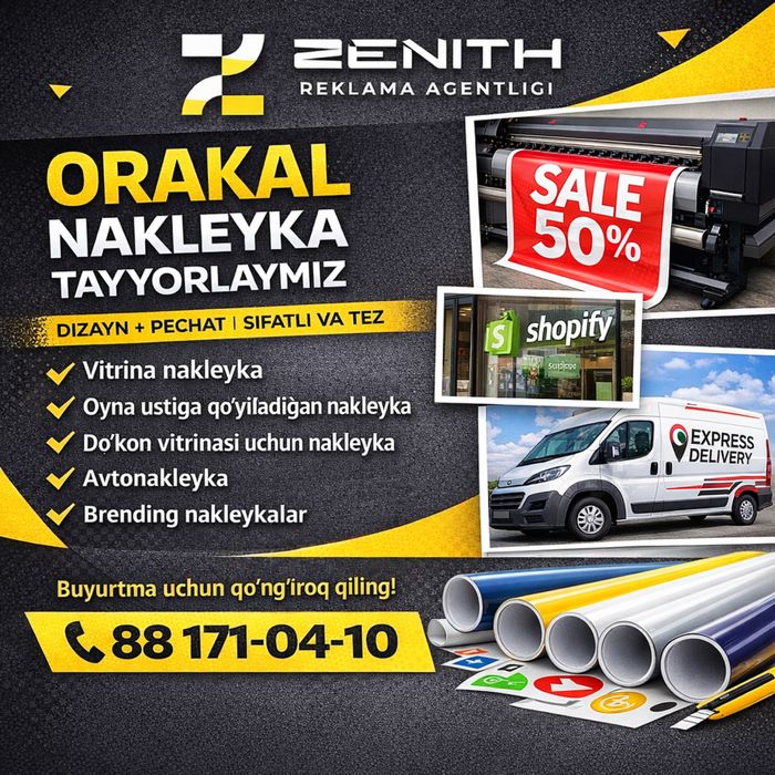 Orakal nakleyka tayyorlash | Vitrina va reklama nakleykalari