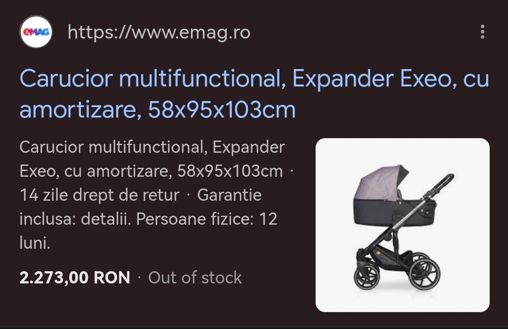 Vând cărucior Expander Exeo gri inchis/gri deschis/negru unisex