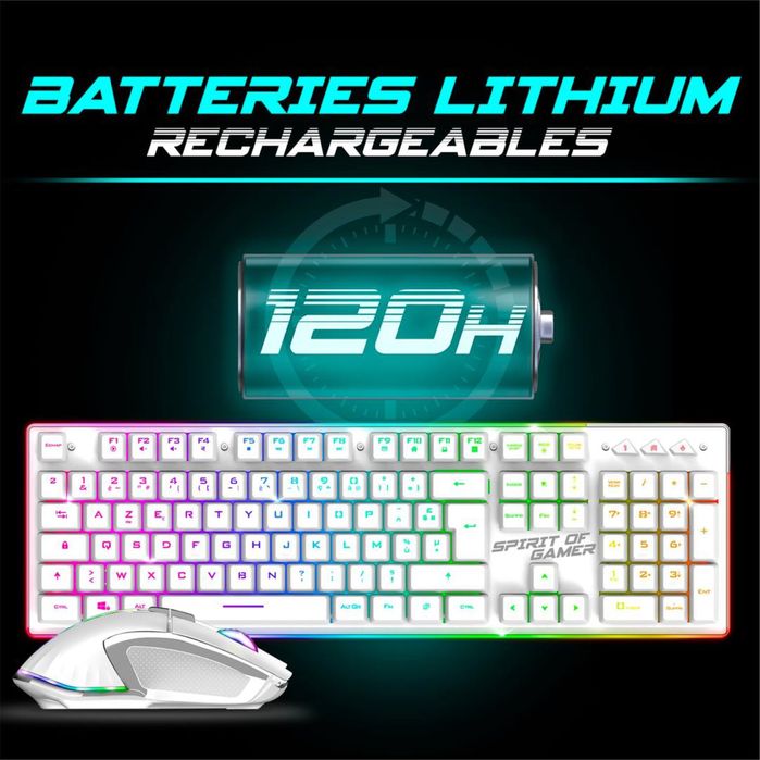 Set Tastatură si mouse Gaming Wireless SPIRIT OF GAMER MK600 Iluminare RGB Dispunere AZERTY - Alb
