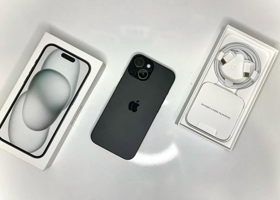iPhone 15 l 128 GB Black (eSIM) l АКБ 94% l Состояние нового l 2 чехла