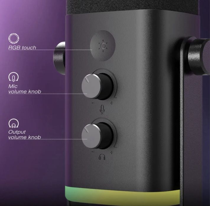 Dynamic Microphone with Touch Mute Mikrofon, Headphone jack for PC