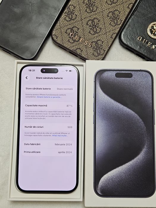 Iphone 15 pro Blue Titanium 87% baterie Full box ca nou