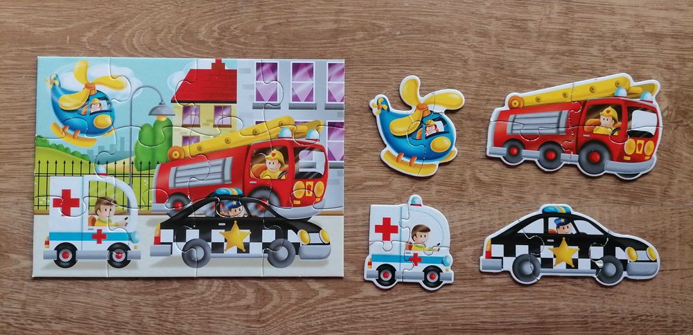 Puzzle pentru copii cu Mijloace de transport si Meserii