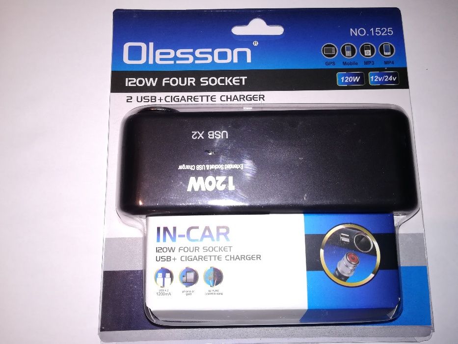 Priza auto Olesson, 120 W, 2 x USB, 3 prize + port iesire bricheta