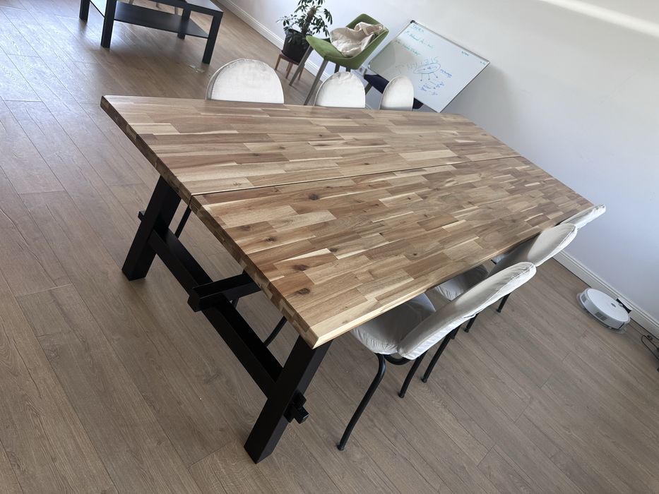 Masă, acacia/negru, 160x81x74