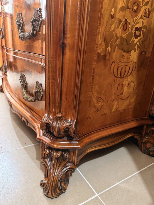 Comoda Vintage Lemn Masiv Intarsii Servanta Bronz Baroc