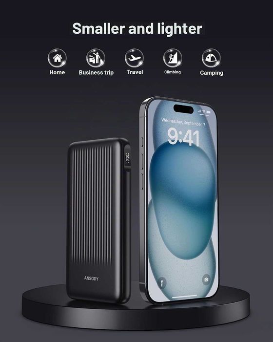 Външна батерия Power Bank ANSODY 10000mAh 22.5W, бързо зареждане, LED дисплей, USB-C