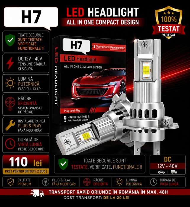 Becuri LED H7 Canbus  12V-40V  35000LM set 2buc