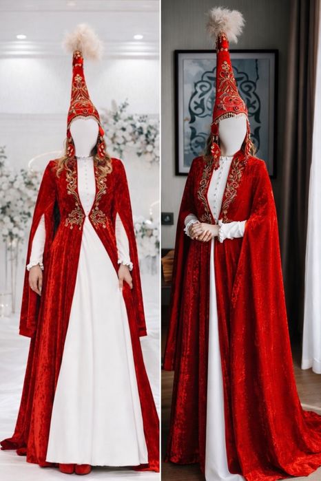 Свадебный комплект на Узату: камзол, платье, саукеле (размер M)