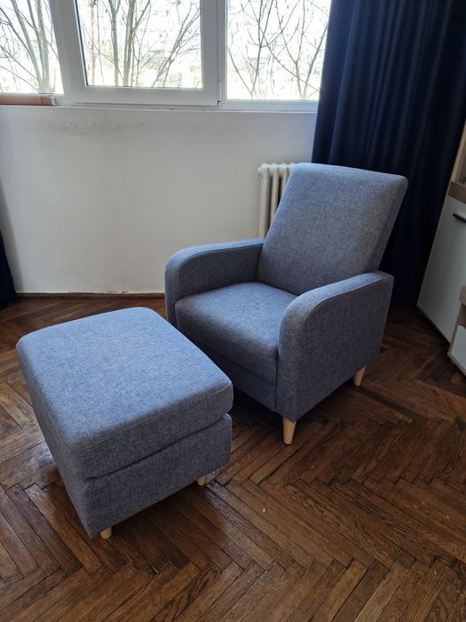 Fotoliu + taburet gri GEDVED Jysk