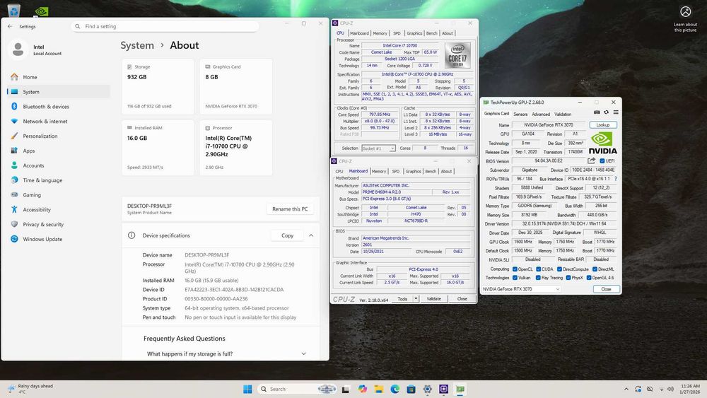 Unitate PC sk 1200 Intel I7 10700 RTX 3070 8GB DDR6